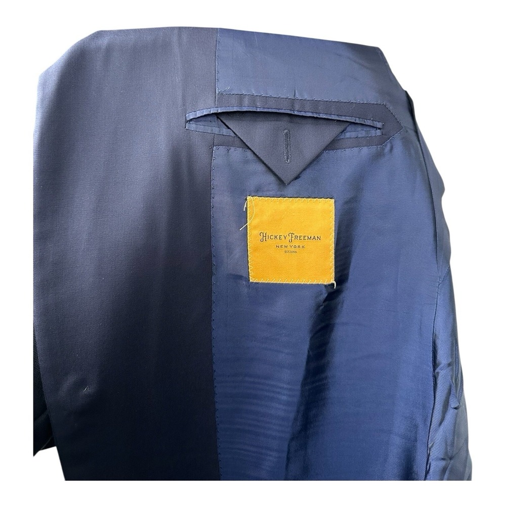 Hickey Freeman Solid Blue 2-Btn Worsted Wool Mens… - image 5